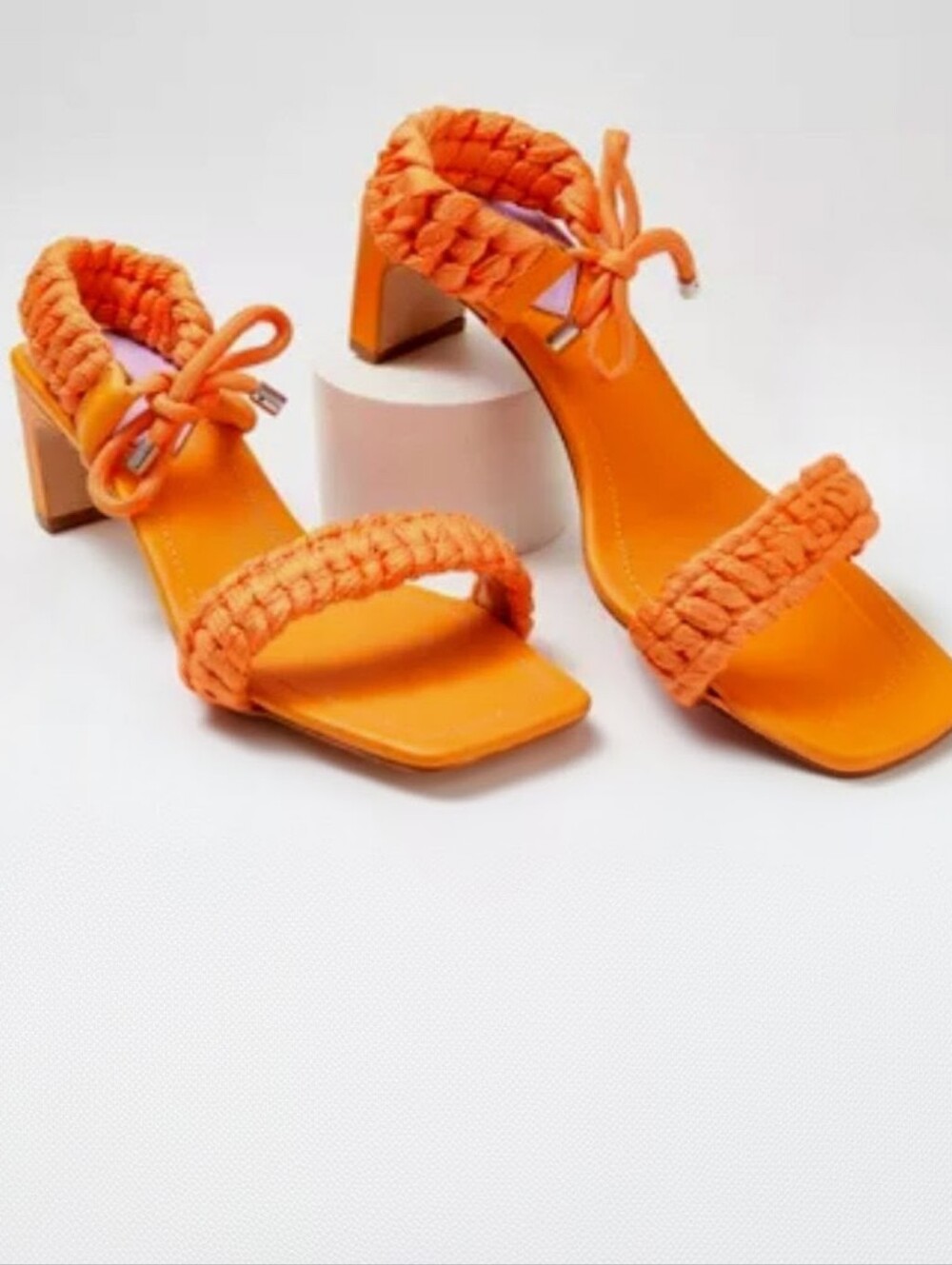 SCHUTZ NIB Blair Orange Leather Braided Strap Ankle Tie 2 1/2” Thin Block Heel - Picture 7 of 15